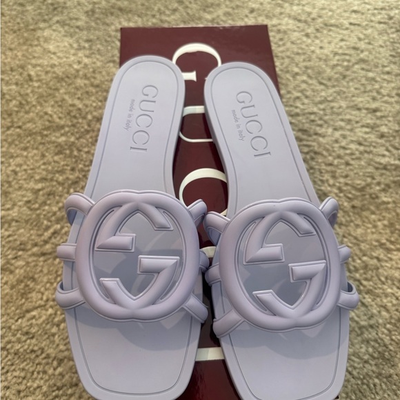 Gucci Shoes - Gucci Light Purple Logo Slide Sandals